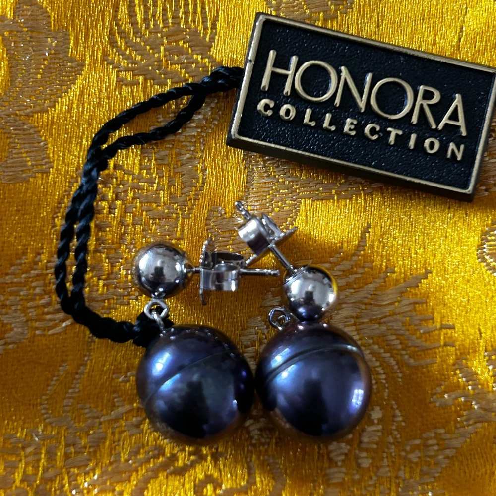 Honora Pearl 925 Sterling Dangle Earrings - peacock blue/purple